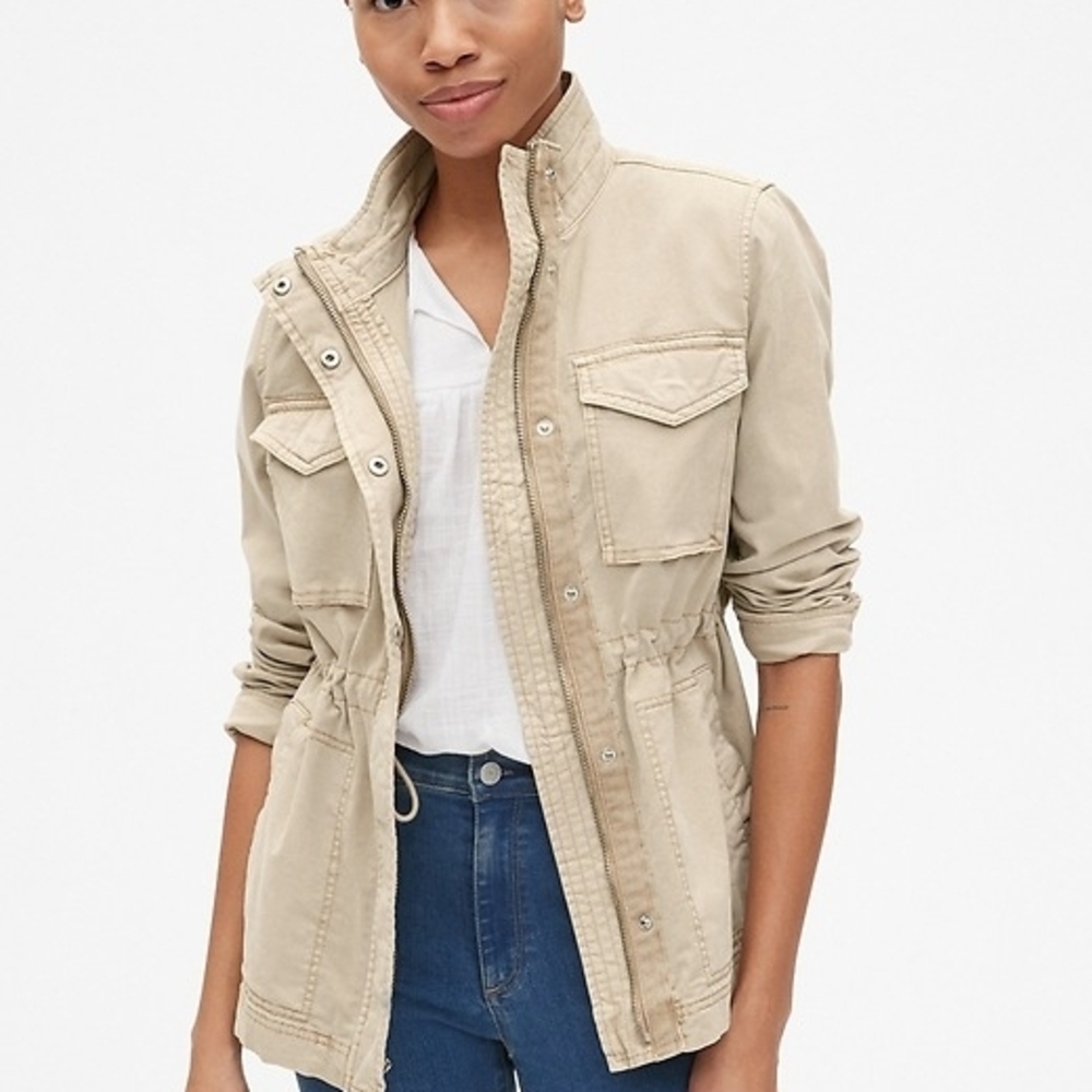 GAP Women's Beige Utility Jacket Zip And Button High Collar Size M